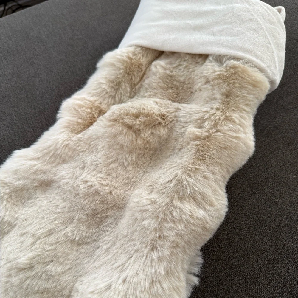 Crate & Barrel Arctic Ivory Textured Faux Fur Christmas Stocking